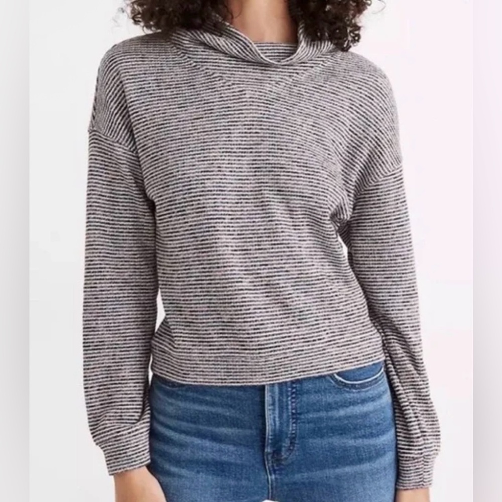 Madewell Neutral Multi Striped Mock Neck Lightweight Sweater - Size S